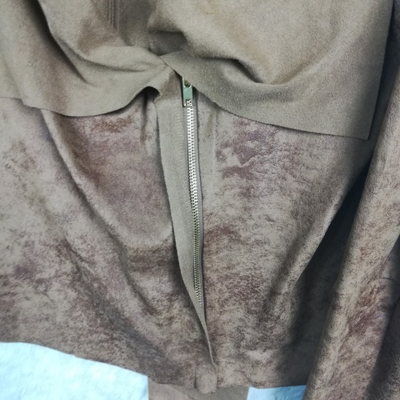 A.N.A Womens Blazer Jacket Moto Faux Leather Brown Mottled Zip Asymmetrical‎ XL - Picture 10 of 12